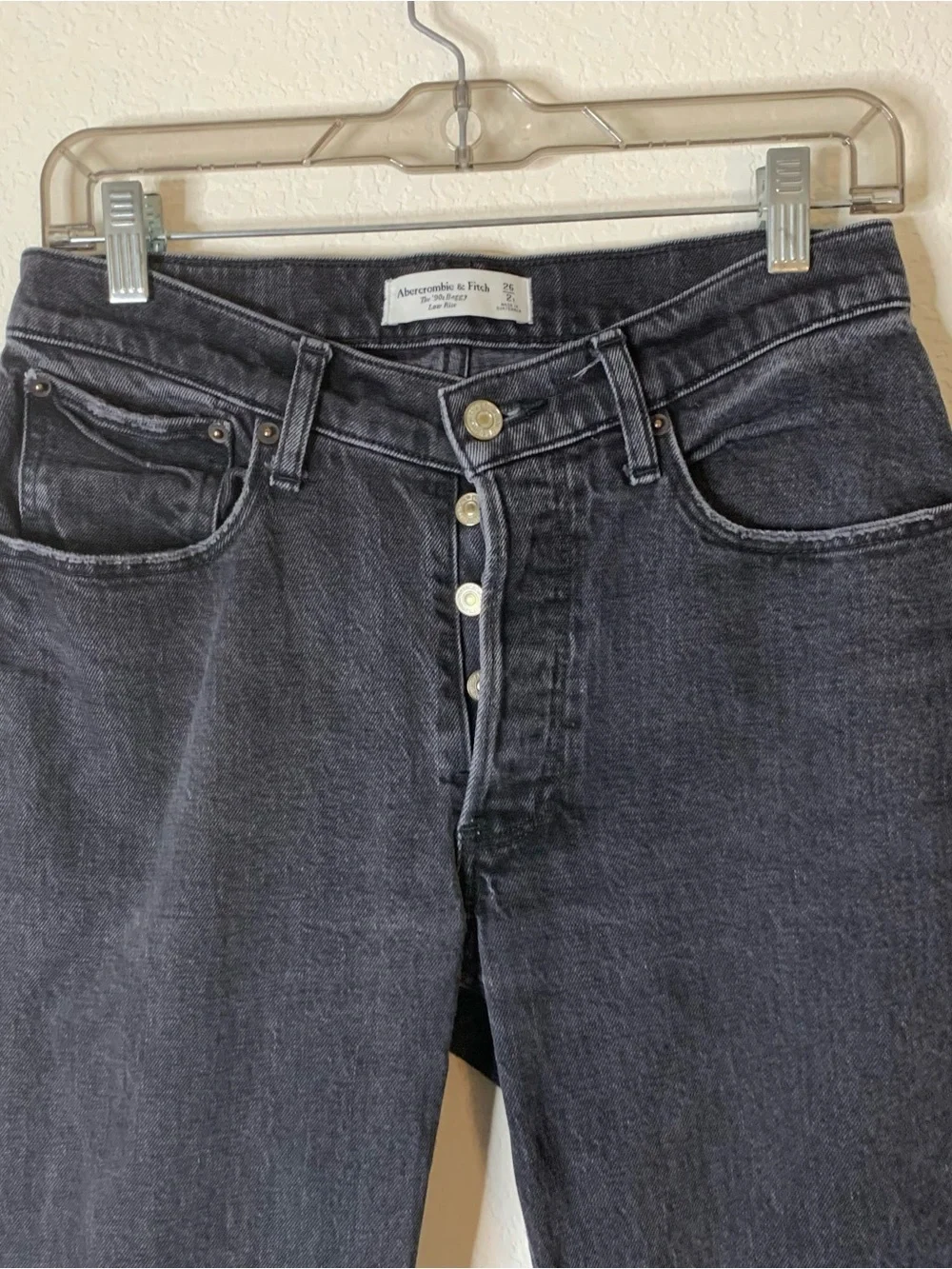 Abercrombie & Fitch Womens black the 90s baggy low rise button fly jeans 26/2 S
